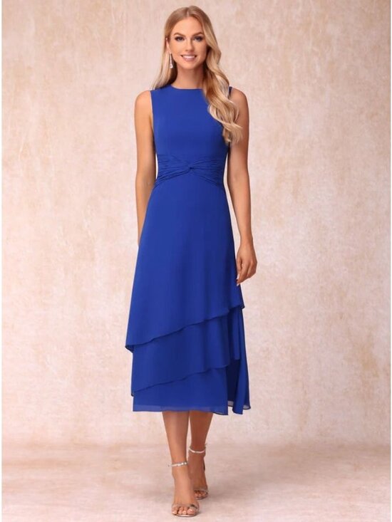 Lavetir Dresses & Skirts - Lavetir Womens Sleeveless Tiered Chiffon Midi Formal Dress Size 12 Royal Blue